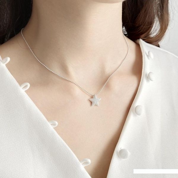 

louleur 925 ожерелье стерлингового серебра звезды полного циркона звезда ожерелье серебро 1.2mm способ цепи для женщин ювелирных изделий, Silver