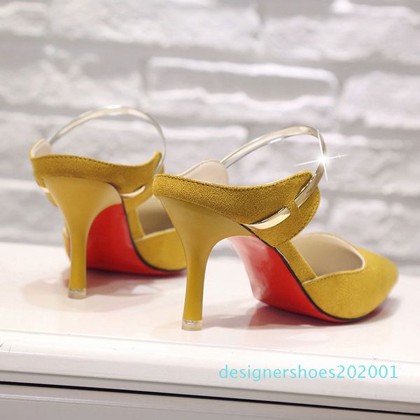 

women shoes yellow suede high heels pointed toe slingbacks thick high heel pumps autumn lady party women heels d01, Black