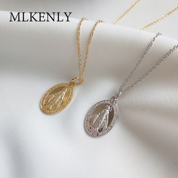 

shanice 100% sterling 925 silver trendy vintage long virgin mary choker necklace for woman layered collar necklaces & pendants