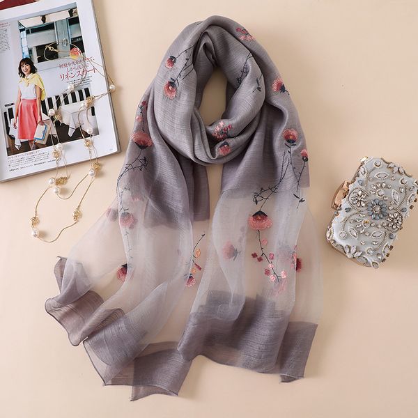 

2020 brand winter hijab silk wool scarf fashion female large embroidery shawl bandana foulard scarves pashmina femme, Blue;gray