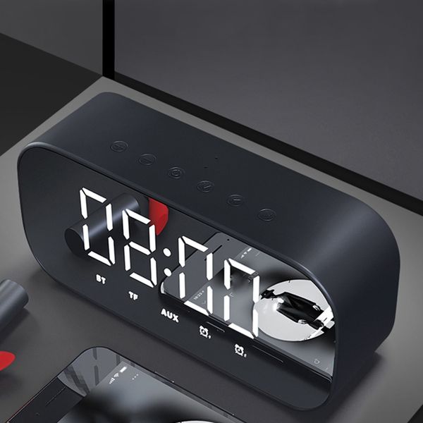 

bluetooth speaker with fm radio led mirror alarm clock subwoofer music player snooze deskclock wireless black