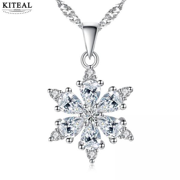

kiteal statement 925 silver jewelry zircon snowflake pendant for women gift 45cm neckace chain xmas gift s-n134