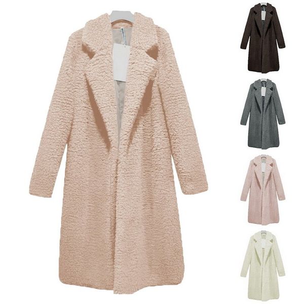 

women winter coat fashion solid plus size wool blend white long coat 3xl vintage turn down collar streetwear coats, Black