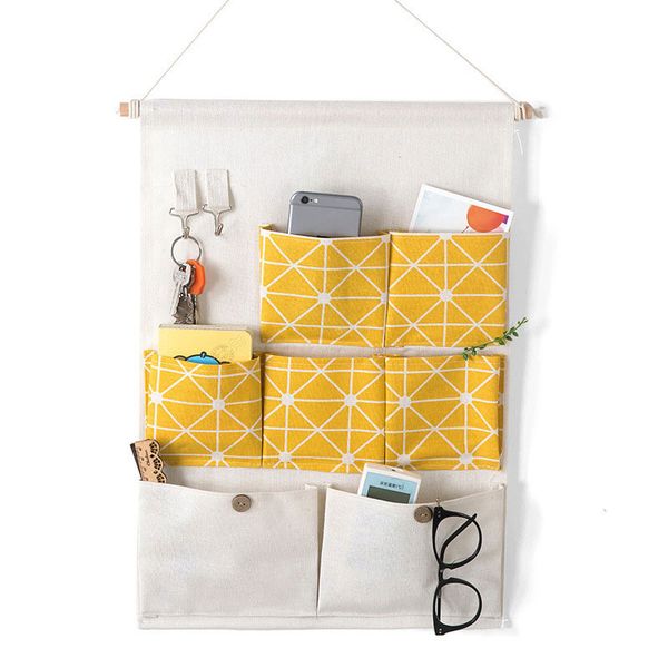 

home door wardrobe storage bag rack makeup storage basket decor multi pocket cotton linen wall hanging organizer door pouch