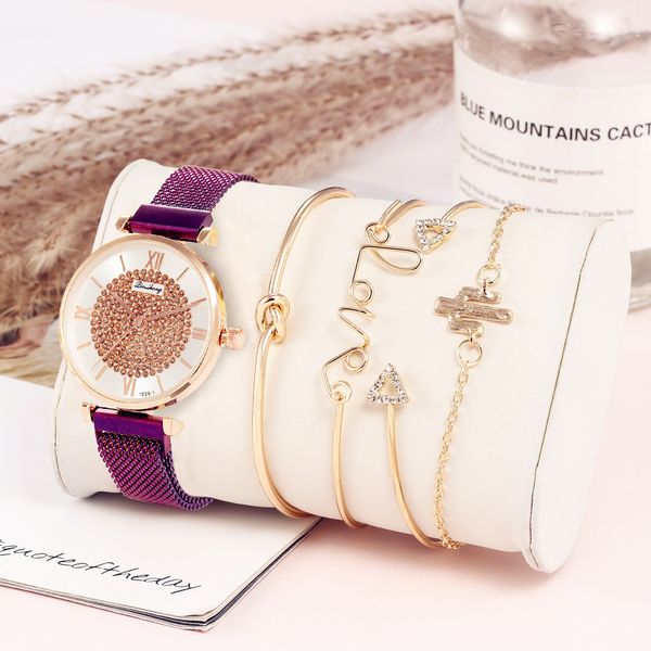 

Женские часы Desinger 5PCS / Set Женские браслет и часы Магнитная пряжка Mesh Band Смотреть же