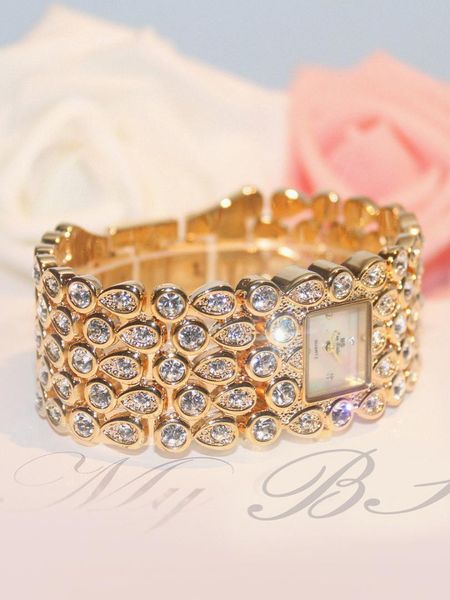 

luxury full diamond watch diamond watch crystal wide bracelet stainless steel band quartz, Slivery;brown