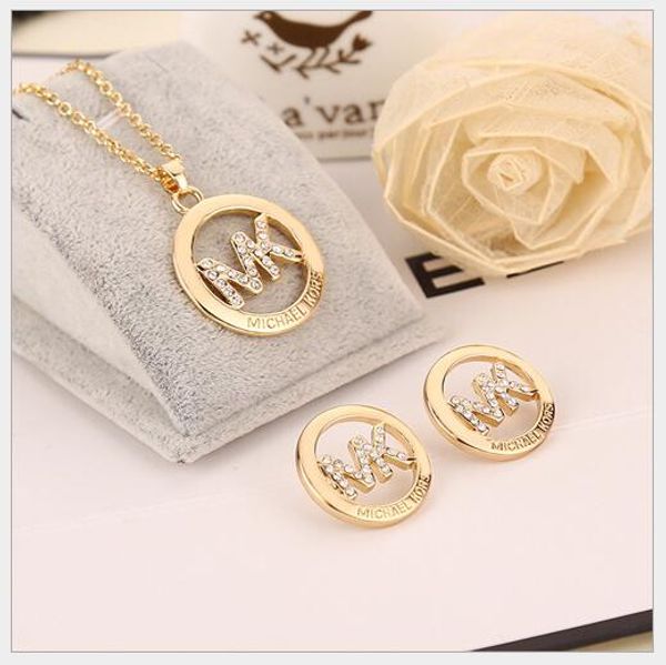 

MK123 НОВЫЙ Стерлингового Серебра 925 Золотые Подвески Ожерелье + серьги Для Женщин Ю