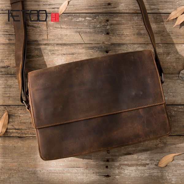 

aetoo men 's mad horse leather messenger bag shoulder retro hand casual