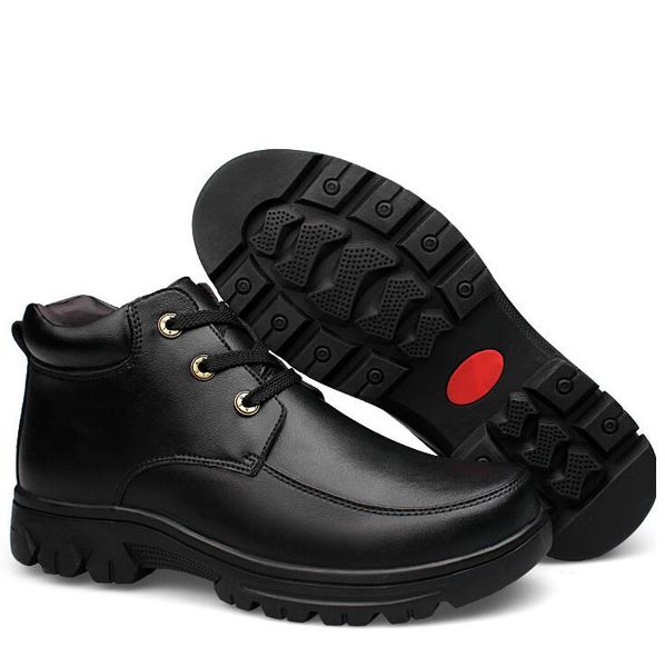 

men genuine leather ankle boots full grain leather man black boots 2019 winter thick warm lace-up brown plus size 45 46 47