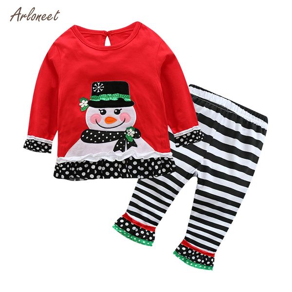 

arloneet toddler girl christmas outfit christmas snowman t shirt striped pants outfits sets baby girl autumn winter clothes 2019, White