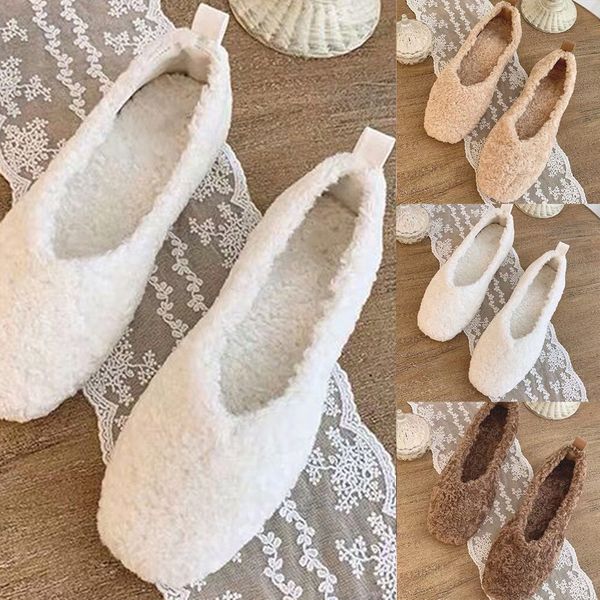 

women's plush shoes autumn winter simple shallow mouth warm flat casual shoes woman large size solid color warm lazy, Black
