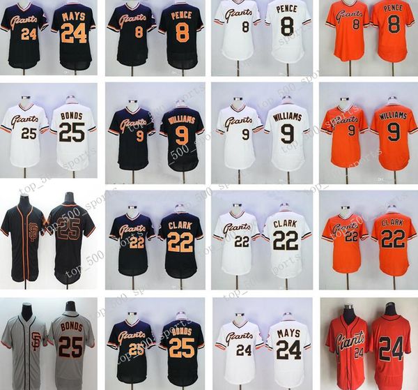

2019 mens youth women 8 hunter pence 9 matt williams 22 will clar 25 barry bonds 24 willie mays jersey, Blue;black