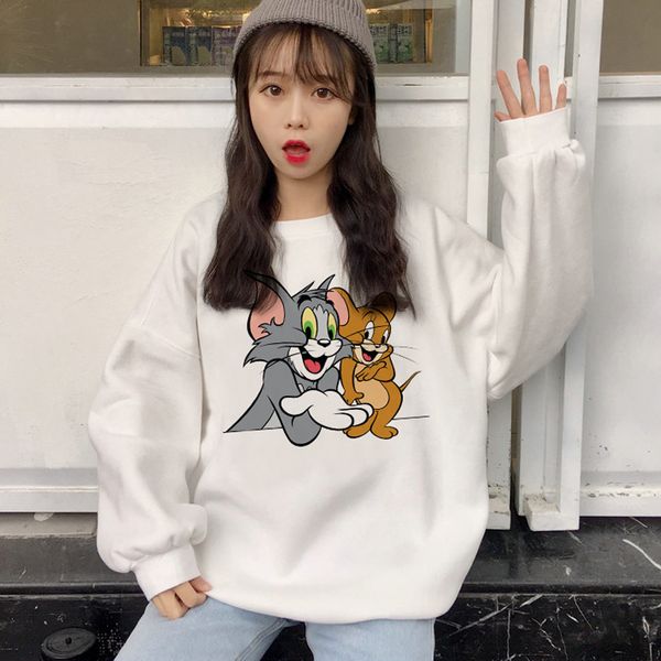 

tom cat jerry new fashion big size loose casual funny cartoon long-sleeved sweatshirt couple s-2xl harajuku printed sweatshirt, Black
