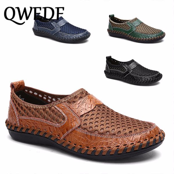 

qwedf men's shoes summer explosions mesh crocodile pattern breathable mesh shoes hand stitching men's casual sw-11, Black