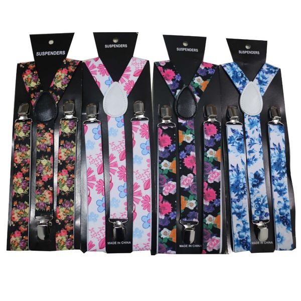 

2019 new fashionable 1 inch wide adjustable clip on floral suspenders flower braces for womens ladies, Black;white