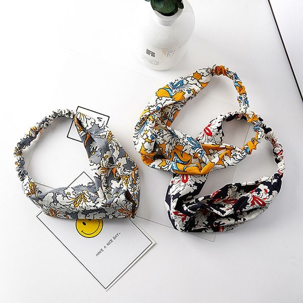 

women chiffon elastic hairband sport hair hoop wrap cross printed accessories