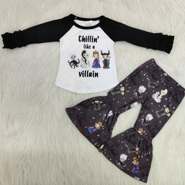 

fashion fall autumn style kids girls cartoon print 2 pcs boutique outfit cute baby girl clothing, White