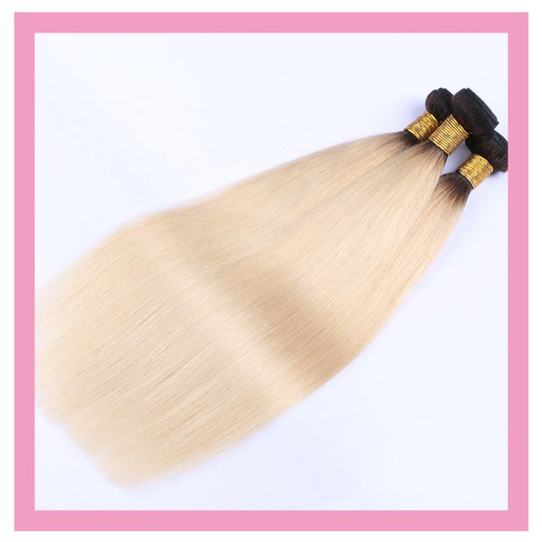 

indian virgin hair extensions 3 pieces/lot 1b/613 ombre human hair straight double wefts mink 1b 613 straight, Black