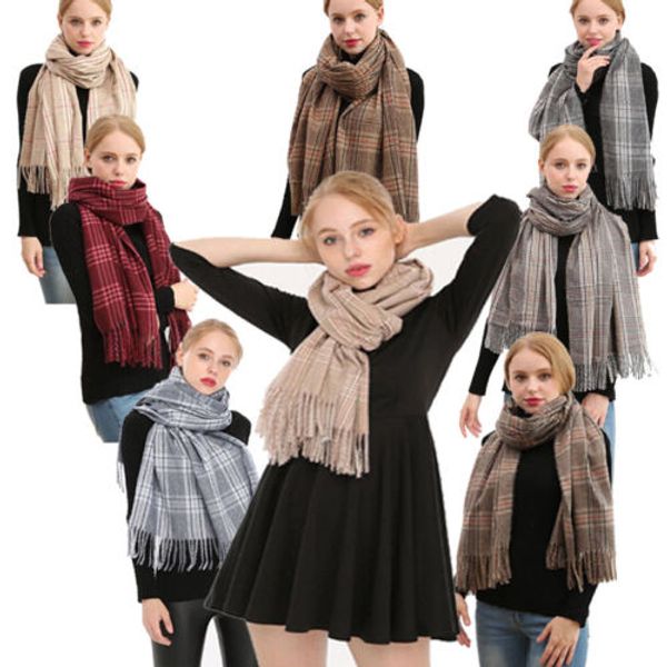 

new winter plaid scraves women tassel wrap winter warm cashmere lady girl outdoor warmer wool long scarf wrap shawl 200cm, Blue;gray