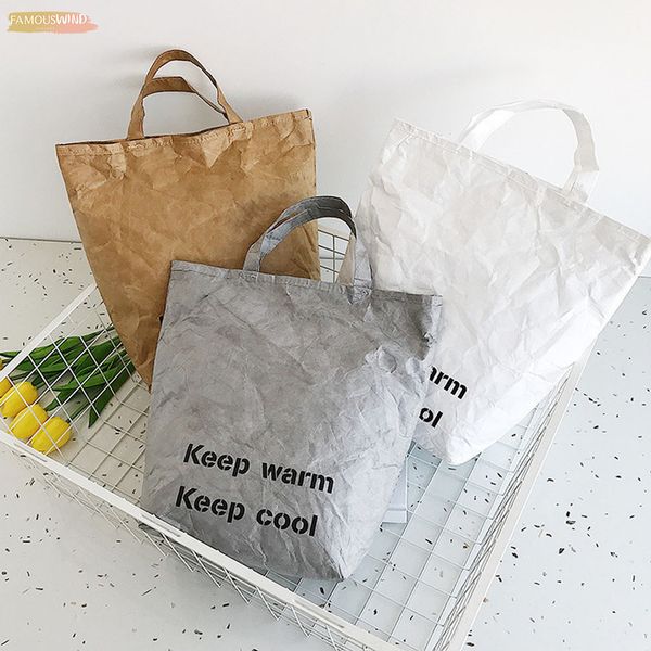 

new wood women transparent kraft paper vintage shoulder bags letter solid casual tote handbags travel shopping pack 25