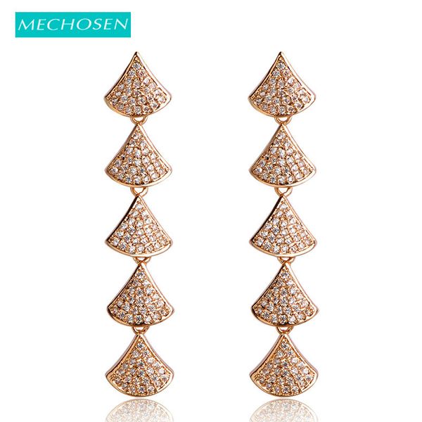 

mechosen fashion long drop earrings for women five sectors aretes bridal wedding jewelry zirconia ears accessories korea brincos, Silver