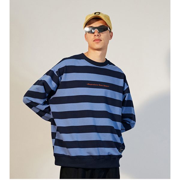 

mens brand sweater designer over size striped round neck shirt coat mens luxury hoodies new arrival, Black