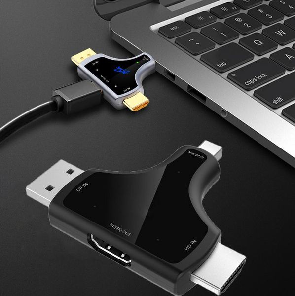 

dp + mini dp + hdmi к hdmi 4k кабельный адаптер переключатель 3 в 1 out to tv конвертер