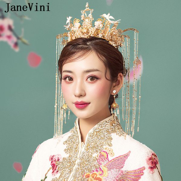 Janevini Traditional Chinese Style Wedding Crown Hair Accessories