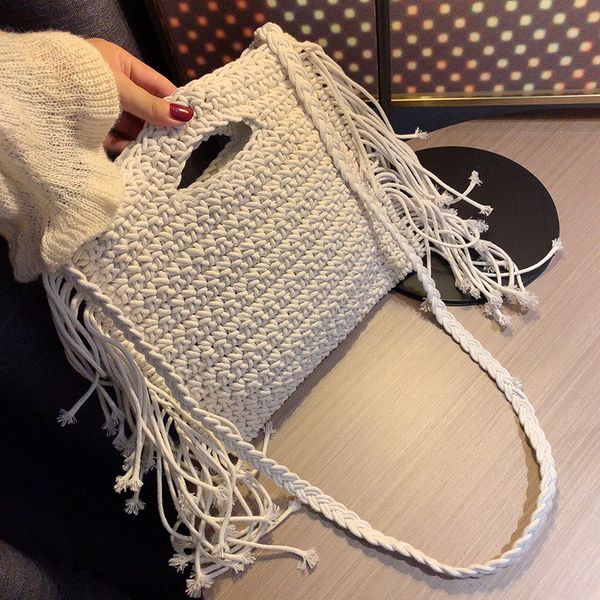 

jiulin new cotton yarn braided ladies with diagonal straddle bags tassels straw braided bags and holiday beach nets