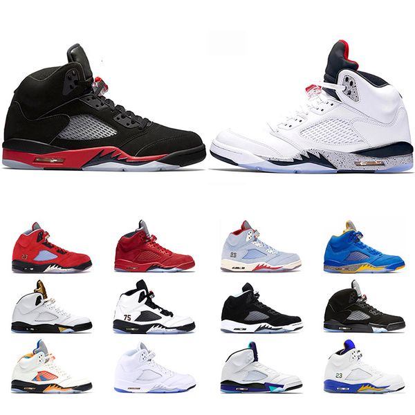 

5 men basketball shoes 5s bred fire red ice blue laney blue yellow trophy room mens trainer athletic sport sneaker online sale, Black