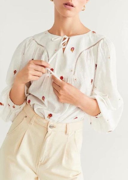 

2020 new spring summer embroidery detail zaraing women blouse shirt sheining vadiming female blouse shirt clothes juc9106, White