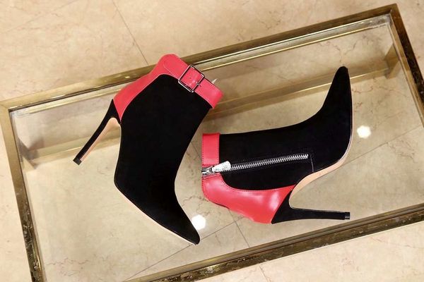 

дизайнер заостренного способ кожи ботильонов способ замши суперзвезда женщины высокой пятки s обувь 8см