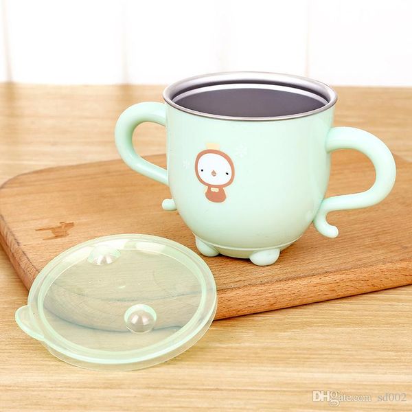 Bottiglia d'acqua in acciaio inossidabile Bambini Baby Chicken Latte Bere tazza Cartoon Maniglia Tazza con coperchio Isolamento termico Vendita calda 7 9dtE1