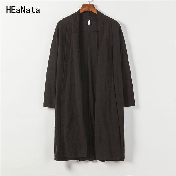 

autumn winter men high qualiyt cotton linen long jacket china style kongfu coat male kinmono cardigan overcoat trench coat 5xl, Tan;black