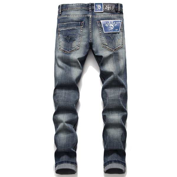 

мужские джинсы хип-хоп deep ocean designer европейское и американское качество изготовления джинсы light biker мужские темно-синие джинсы, Blue