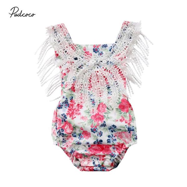 

2020 cute newborn baby girl lace floral long tassels bodysuit jumpsuit sunsuit outfits clothes holiday one piece, Blue