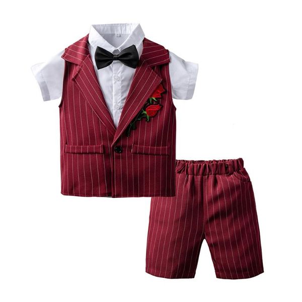 

baby clothes set summer boys set formal suit clothes for boys 3pcs blouse+vest+pants kids conjunto menino, White