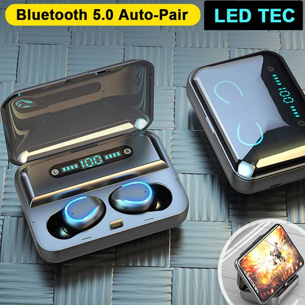 

bluetooth earphones mini led display headphones stero sound 2000mah power bank wireless headsets sport with microphone