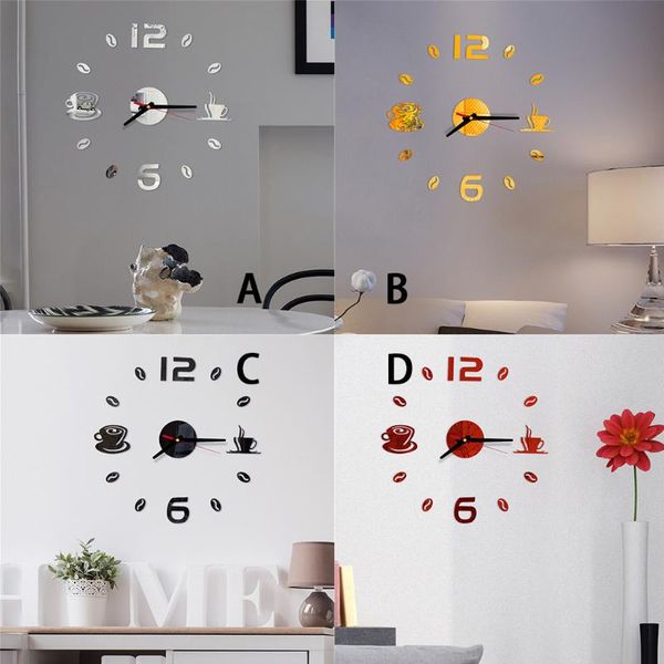 

self-adhesive pvc affixed with 3d diy roman numbers acrylic mirror wall sticker clock home living room silent clock