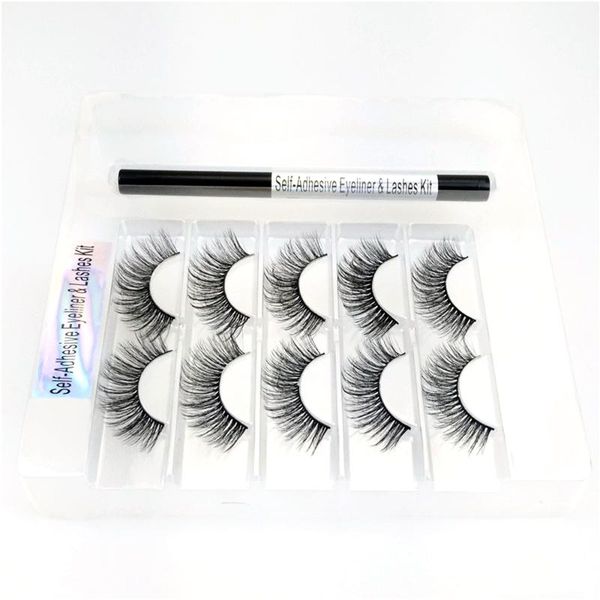

1set self adhesive eyeliner false eyelashes set no need glue handmade reusable waterproof thick natural long wispies lashes