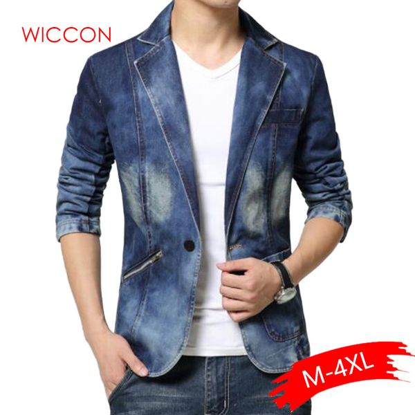 

джинсовый блейзер мужчин slim fit cowboy мужской пальто single пряжка leisure suit jacket человек вскользь пальто новый 2019 весна осень оде, White;black