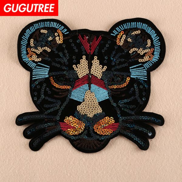 

gugutree sequins embroidery big patches tiger patches badges applique patches for clothing bp-629, Black