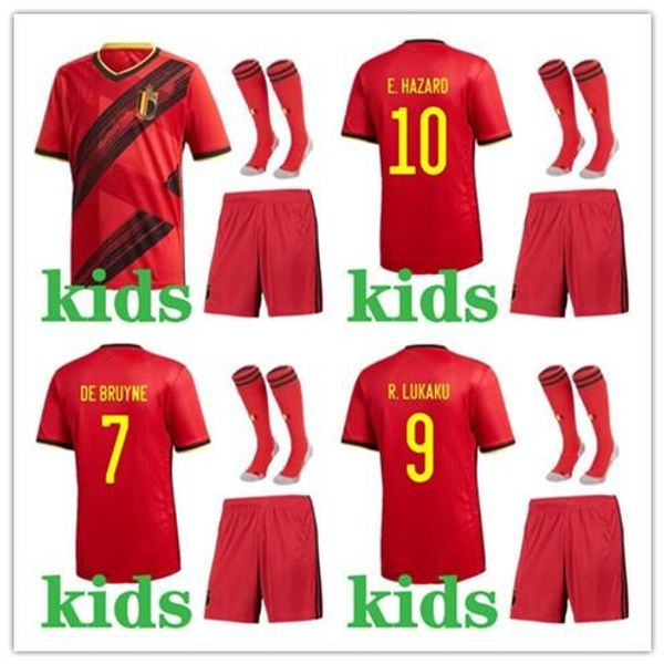 

kids footbal kits 2020 european cup belgium soccer jersey kids maillot de foot #9 lukaku #10 e.hazard #7 de bruyne football shirt, Black