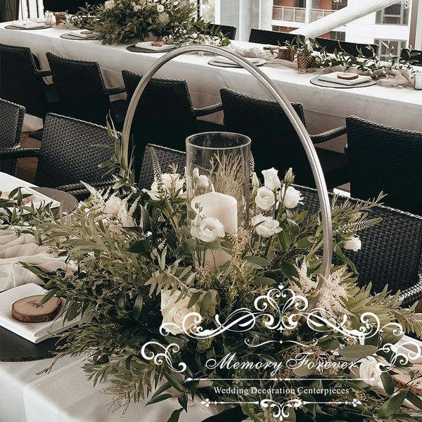 

wedding props christmas party decoration wrought iron hoop circle round ring arch backdrop flower stand table centerpiece decoration