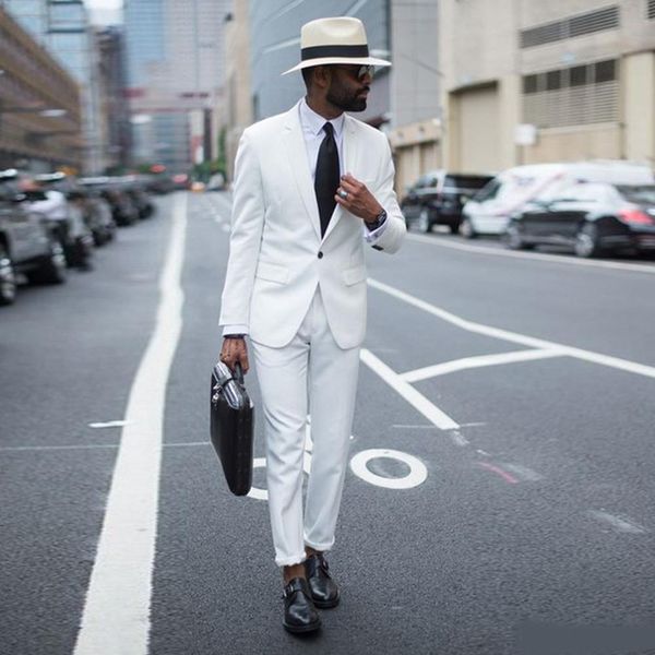 

white two piece wedding tuxedos notched lapel one button slim fit men's casual clothes tailor jacket and pants, Black;gray