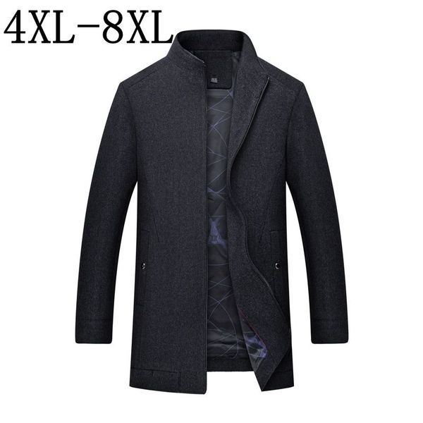 

autumn winter wool coat men 2018 new mens thicken jacket business casaco masculino casual trench overcoat size 6xl 7xl 8xl, Black