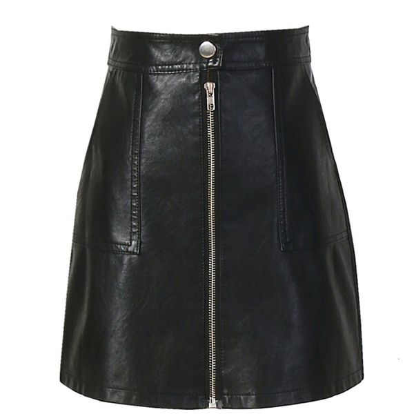 

women skirts leather skirt 2019 autumn winter women pu leather skirt with pockets zipper a line package hip high waist sp051, Black
