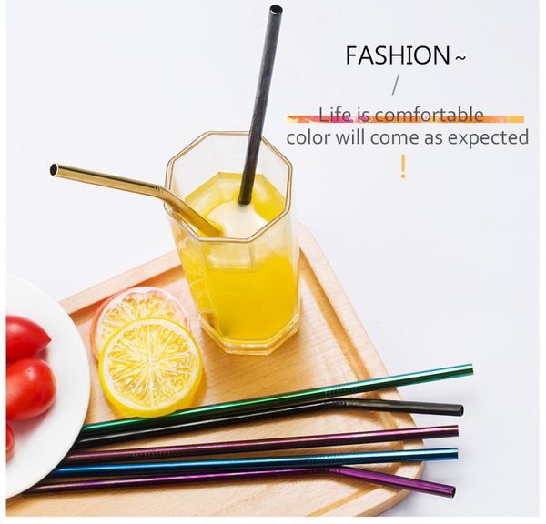 

portable stainless steel straw set with brush reusable drinking straws colorful metal straw party wedding bar drinking tool ing