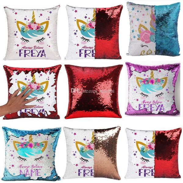 

unicorn mermaid pillow case reversible sequin flip pillowcover throw cushion case decorative for home sofa car xmas girls gifts wx9-1543