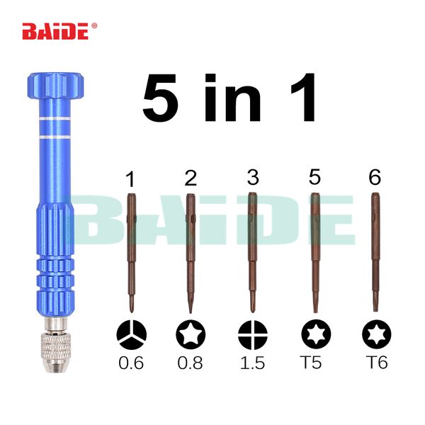 Chave de fenda 5 em 1 S2 Bit Screw Driver com 0,6Y 0,8 Pentalobe 1,5 Phillips T2 T5 T6 Kit de ferramentas de reparo para iPhone 6 7 8 X 11 Huawei P30